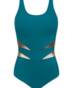 jednoczęściowy damski kostium kąpielowy turkus plus błyszczące wstawki