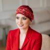 elegancki wiśniowy turban po chemii