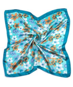Elegancka Apaszka damska Satynowa 50x50cm turkus w kwiaty