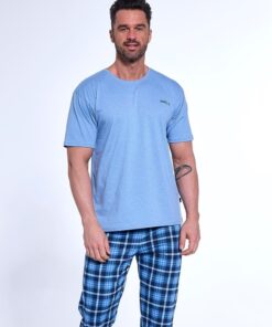 piżama męska długie spodnie krótki rękaw