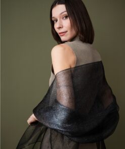 Elegancki Jedwabny Szal damski Błyszczący czarny