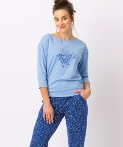 bawełniana piżama damska niebieska