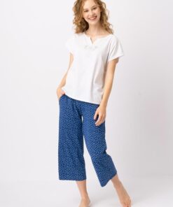 bawełniana pizama damska ze spodniami 3/4 o luźnym kroju