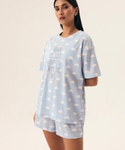 Piżama damska Henderson 42732 Nubes krótka jasny błękit