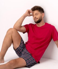 Piżama męska Key MNS 453 A25 krótkie spodnie czerwona