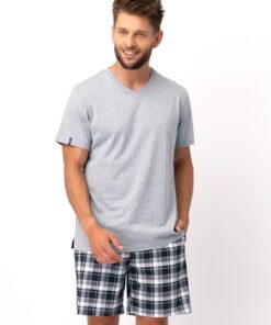 Alternative view of Piżama męska Key MNS 460 z krótkimi spodenkami szara kratka