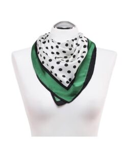 Elegancka Apaszka damska 70x70cm grochy biało zielona