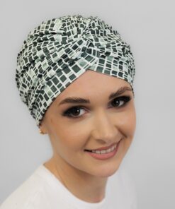 Stylowy Turban Klara zielone kwadraciki
