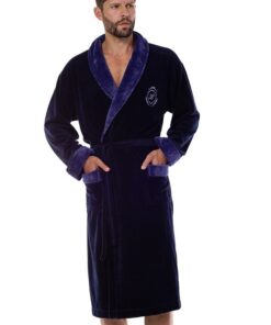 Szlafrok męski L&L 2458 Diego niebiesko granatowy długi