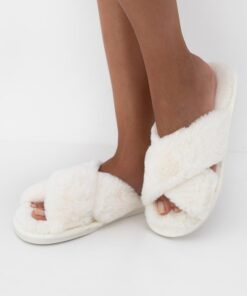 Kapcie damskie Sensis Alora odkryte palce ecru