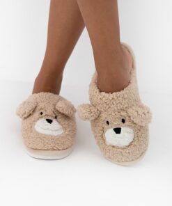 Wygodne Kapcie damskie Sensis Misie zakryte palce beżowe