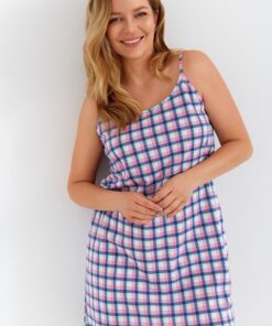 Alternative view of Bawełniana Koszula nocna Taro Layla 3424 różowo niebieska kratka