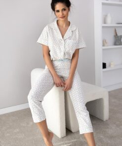 Alternative view of Bawełniana Piżama damska Sensis Marieta rozpinana koszulka śmietankowa