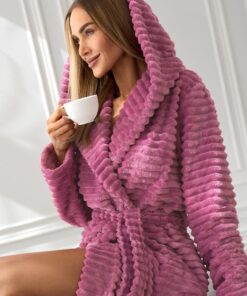 Szlafrok damski L&L 2416 Robin z kapturem wiśniowy