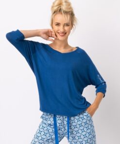 Piżama damska KEY LNS 721 długość 3/4 niebieska