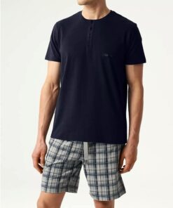 Piżama męska Atlantic krótkie spodnie granat szary