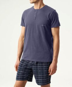 Piżama męska Atlantic krótkie spodnie denim granat