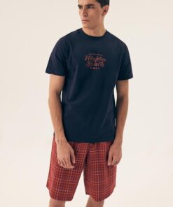 Piżama męska Henderson Dash krótkie spodnie granat bordo