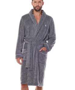 elegancki szary miękki szlafrok męski z kołnierzem