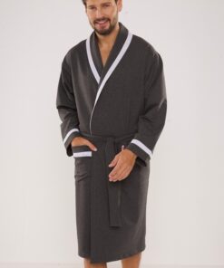 Szlafrok męski De Lafense Bawełniany ciemny grafit