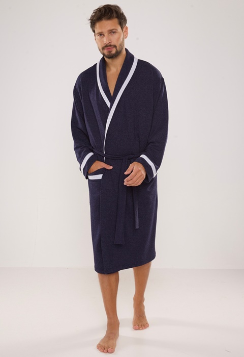 Szlafrok męski De Lafense Bawełniany granatowy - obrazek 2