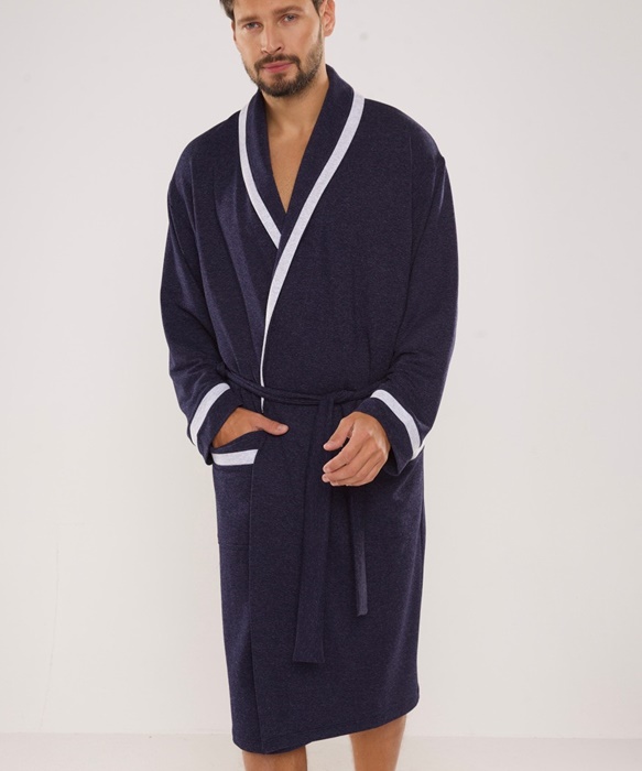 Szlafrok męski De Lafense Bawełniany granatowy