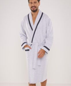 Szlafrok męski De Lafense Bawełniany jasny szary melanż