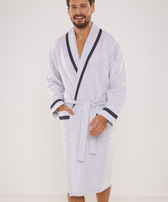 Szlafrok męski De Lafense Bawełniany jasny szary melanż