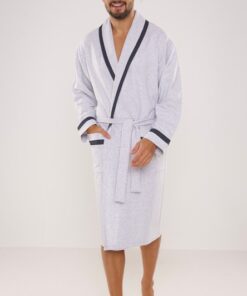 Alternative view of Szlafrok męski De Lafense Bawełniany jasny szary melanż