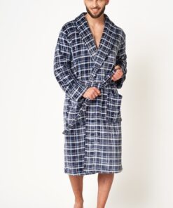 Alternative view of Długi Szlafrok męski Key MGL 432 gruby w kratę granatowy