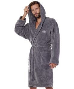 Szlafrok męski L&L 2452 Master z kapturem szary grafitowy