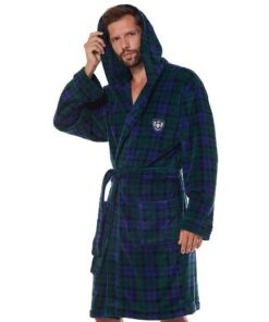 Szlafrok męski L&L 2457 Pedro z kapturem zielono granatowy