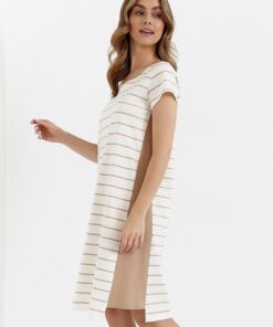 Koszula nocna Cana 451 bawełniana w paski ecru beżowa