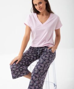 Piżama damska Luna 314 luźne spodnie 3/4 różowo śliwkowa