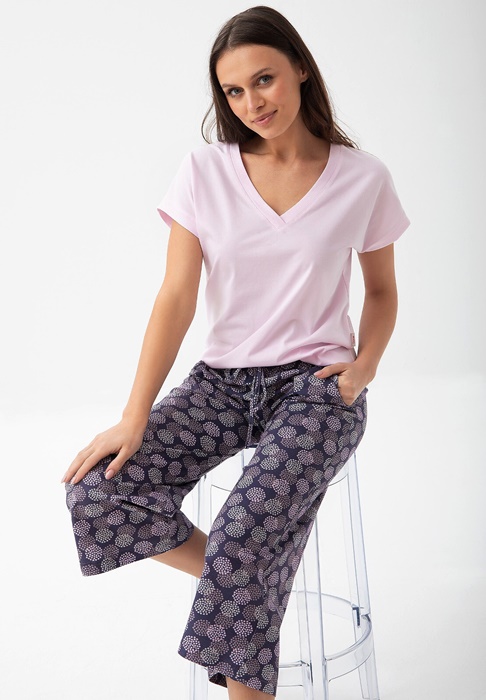 Piżama damska Luna 314 luźne spodnie 3/4 różowo śliwkowa