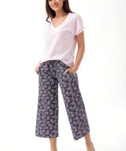 Alternative view of Piżama damska Luna 314 luźne spodnie 3/4 różowo śliwkowa