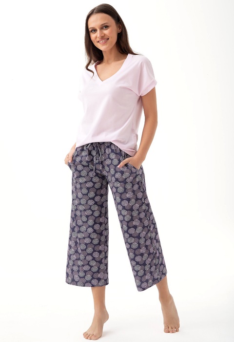 Piżama damska Luna 314 luźne spodnie 3/4 różowo śliwkowa - obrazek 2
