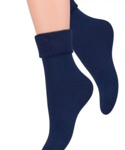 Skarpetki damskie bawełniane od wewnątrz frotte granatowe