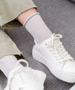 Alternative view of Bambusowe Skarpetki damskie bezuciskowe wywijane białe