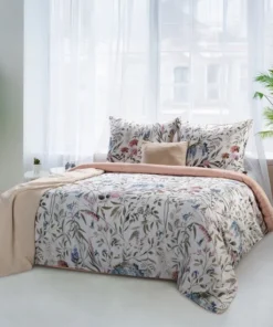 Biała pościel w kolorową łąkę – pościel z satyny bawełnianej miękka delikatna