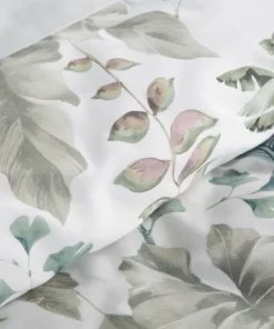 Alternative view of Biała pościel satynowa bawełna w liście – Classic Collection