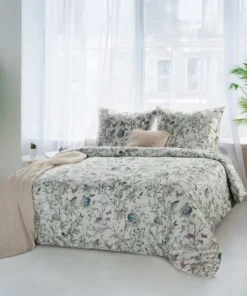 Biała pościel satynowa w roślinny wzorek – 100% miękka bawełna – Polska Pościel