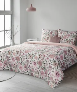 biało różowa piękna pościel bawełniana