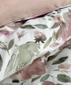 Alternative view of Biała pościel w piękne rózowe kwiaty – satyna bawełniana – Polska Pościel