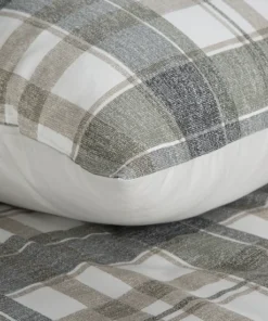 Alternative view of Biała pościel w szarą kratę – 100% bawełna satynowa Classic Collection