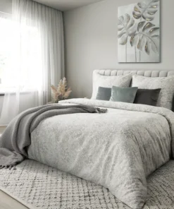 Biało szara pościel w drobne kwiatki – elegancka pościel z satyny 100% bawełnianej