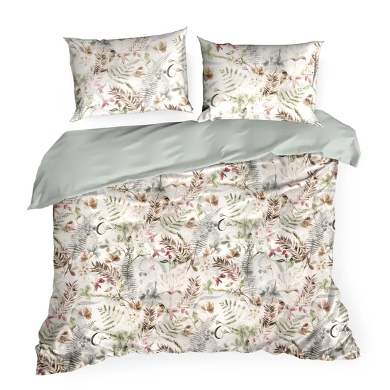 Biało miętowa pościel bawełniana satynowa w listki i kwiaty seria Classic - obrazek 4