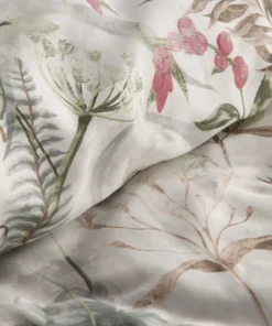 Alternative view of Biało miętowa pościel bawełniana satynowa w listki i kwiaty seria Classic