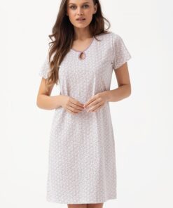 Koszula nocna Luna 209 bawełniana wrzosowa kakao we wzór