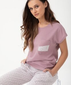 Alternative view of Piżama damska Luna 319 bawełniana spodnie 7/8 różowo kakaowa